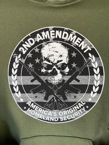 Hoodie - Pullover Military Green Second Amendment Logo