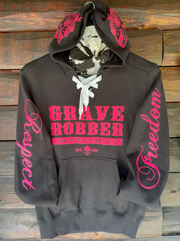 Hoodie - Hockey style with Pink lettering and white laces