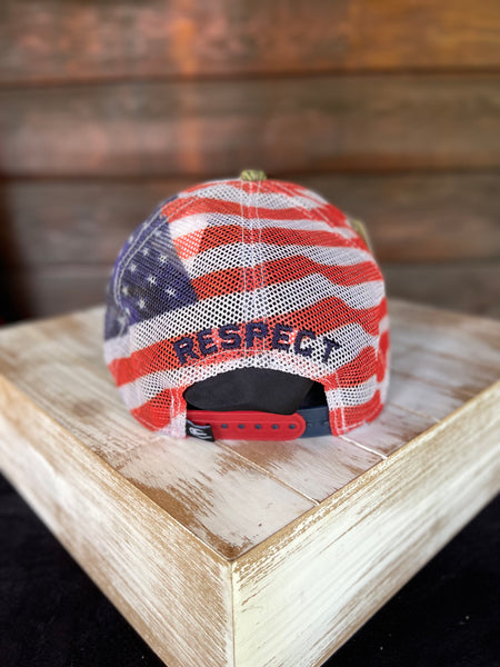 Cap-Snap back Mossy Oak and GRI logo front and American Flag on Mesh back