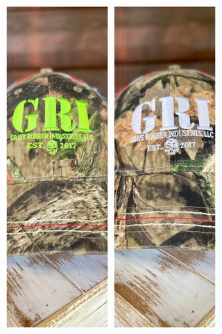 Cap-Snap back Mossy Oak and GRI logo front and American Flag on Mesh back