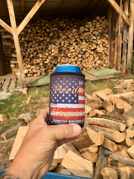 Koozies with Anerican Flag Respect/Freedom design