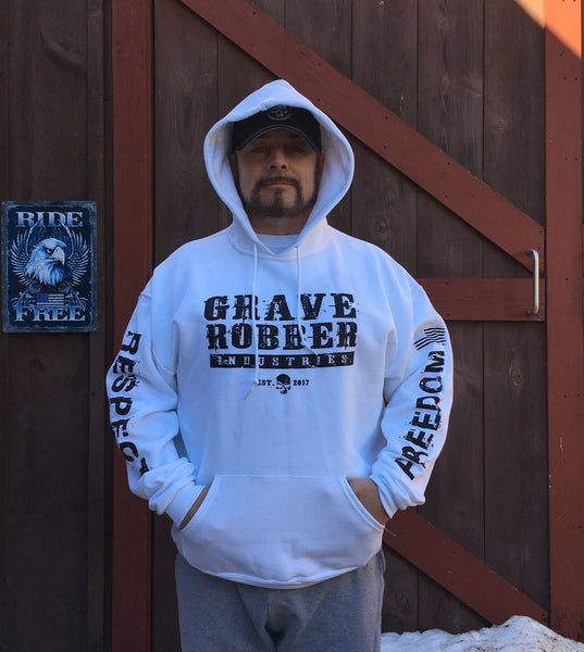 Hoodies White medium weight pull-over with black lettering